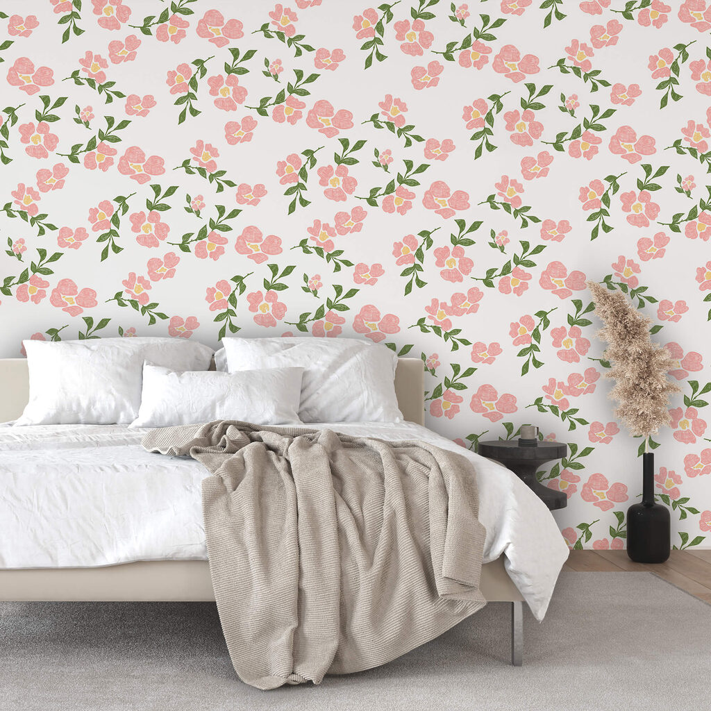 Patroon van roze bloemen en groene bladeren Patroon van roze bloemen en groene bladeren