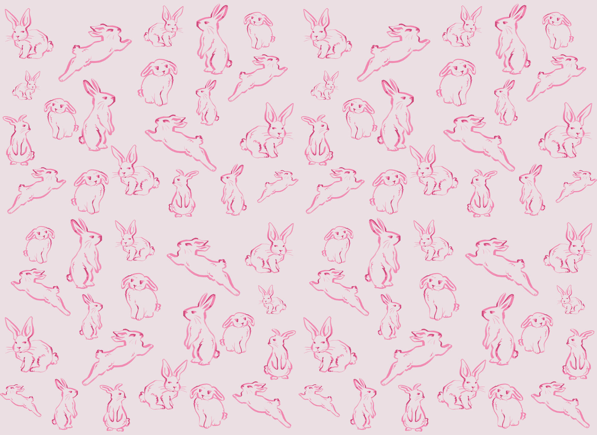 Group of rabbits drawn in pink Group of rabbits drawn in pink