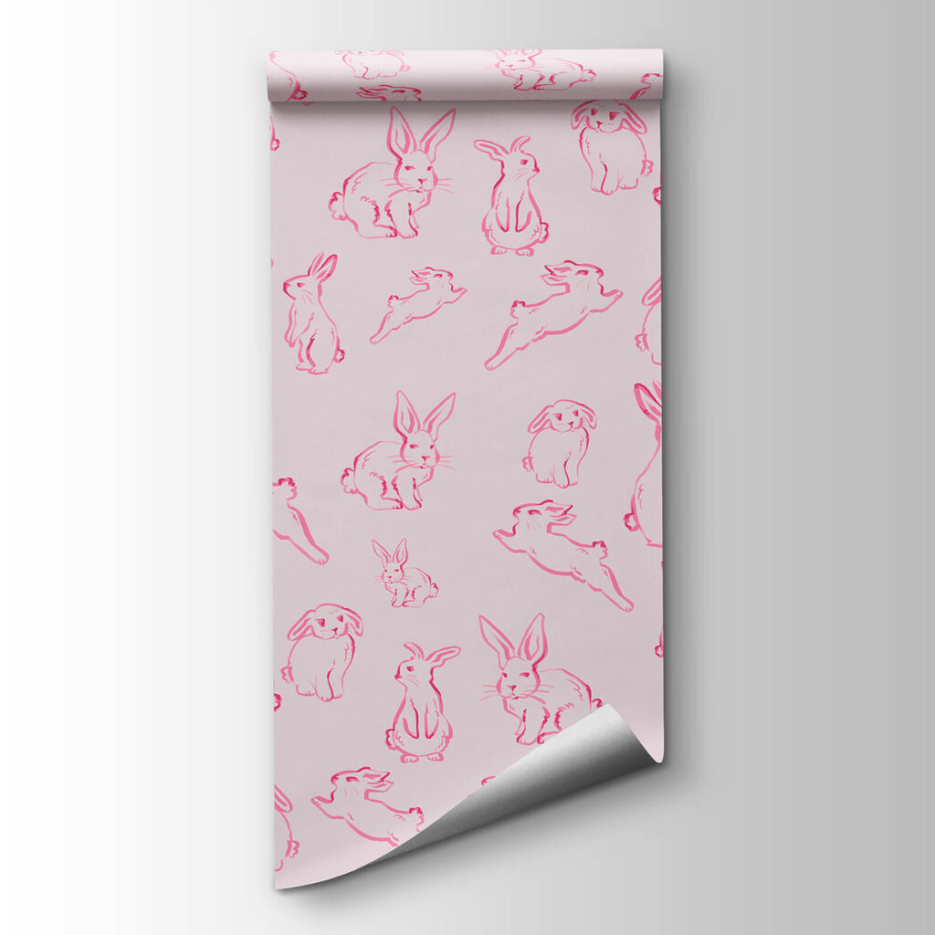 Group of rabbits drawn in pink Group of rabbits drawn in pink