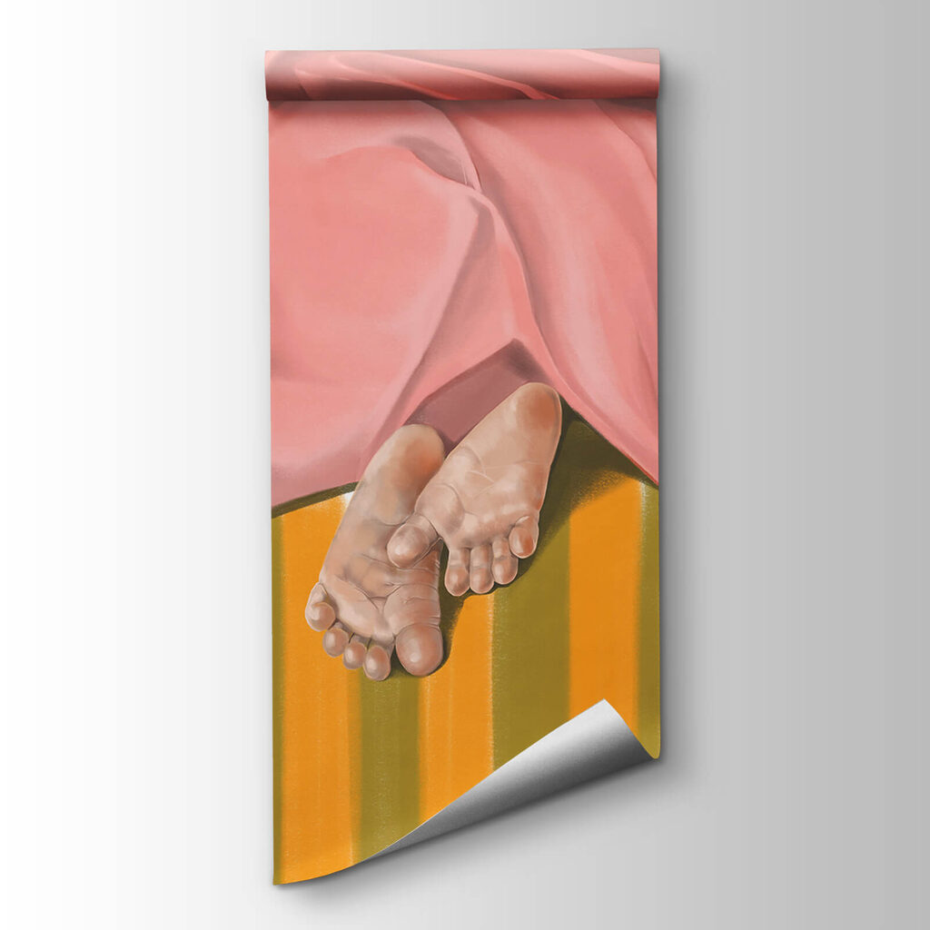 Pair of feet under a pink blanket Pair of feet under a pink blanket