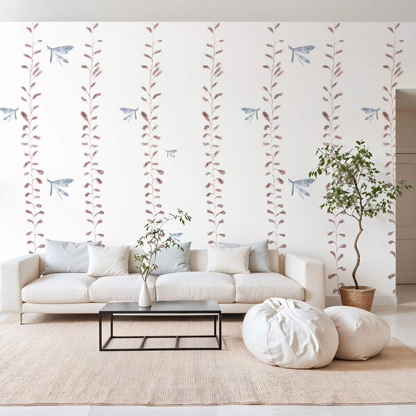 Fotobehang Behang met libellen en bladeren (Artikelnummer: t00609) Fotobehang Fotobehang Behang met libellen en bladeren (Artikelnummer: t00609)