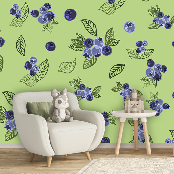 Fotobehang Fotobehang Motief van bosbessen en bladeren (Artikelnummer: t00626)