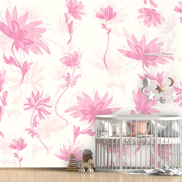 Fotobehang Fotobehang Roze bloemen op een witte achtergrond (Artikelnummer: t00627v1)