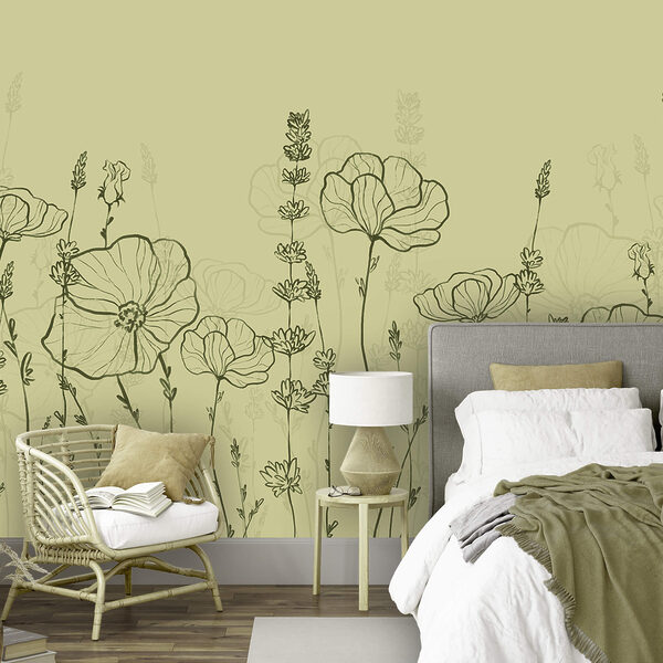 Lijntekening van bloemen Fotobehang Lijntekening van bloemen