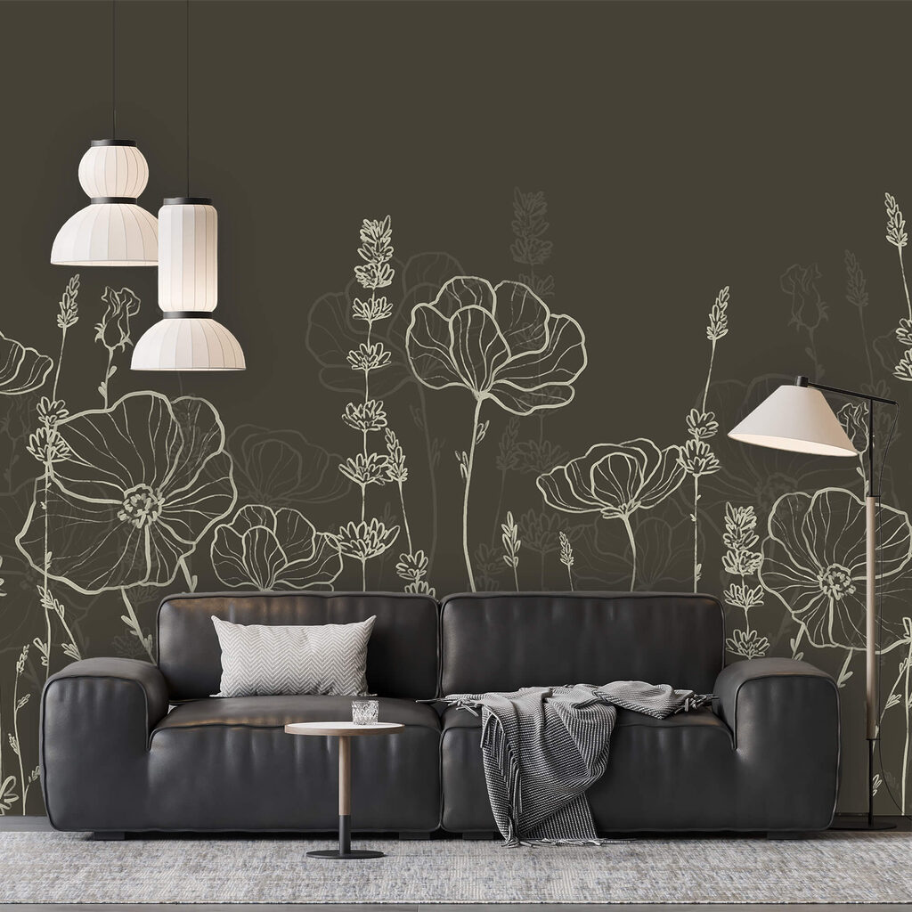 Een rij bloemen tegen een donkere achtergrond Een rij bloemen tegen een donkere achtergrond