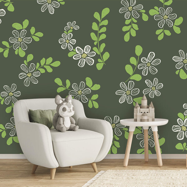 Motief van witte bloemen en groene bladeren Motief van witte bloemen en groene bladeren