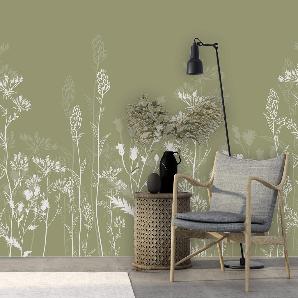 Verfijnde bloemmotieven op een groene achtergrond Verfijnde bloemmotieven op een groene achtergrond