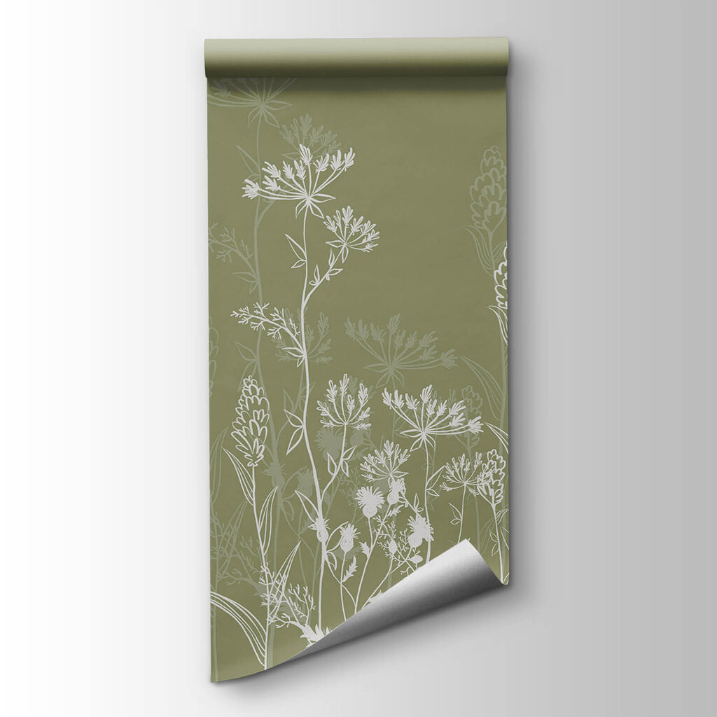 Delicate floral silhouettes on green background Delicate floral silhouettes on green background