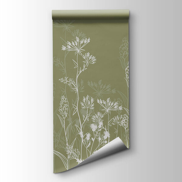 Delicate floral silhouettes on green background Delicate floral silhouettes on green background