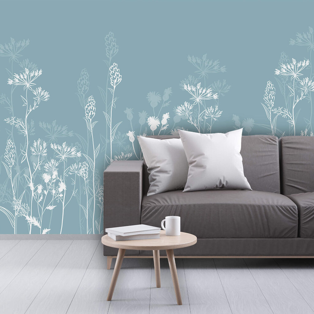 Witte bloemen op een blauwe achtergrond Witte bloemen op een blauwe achtergrond