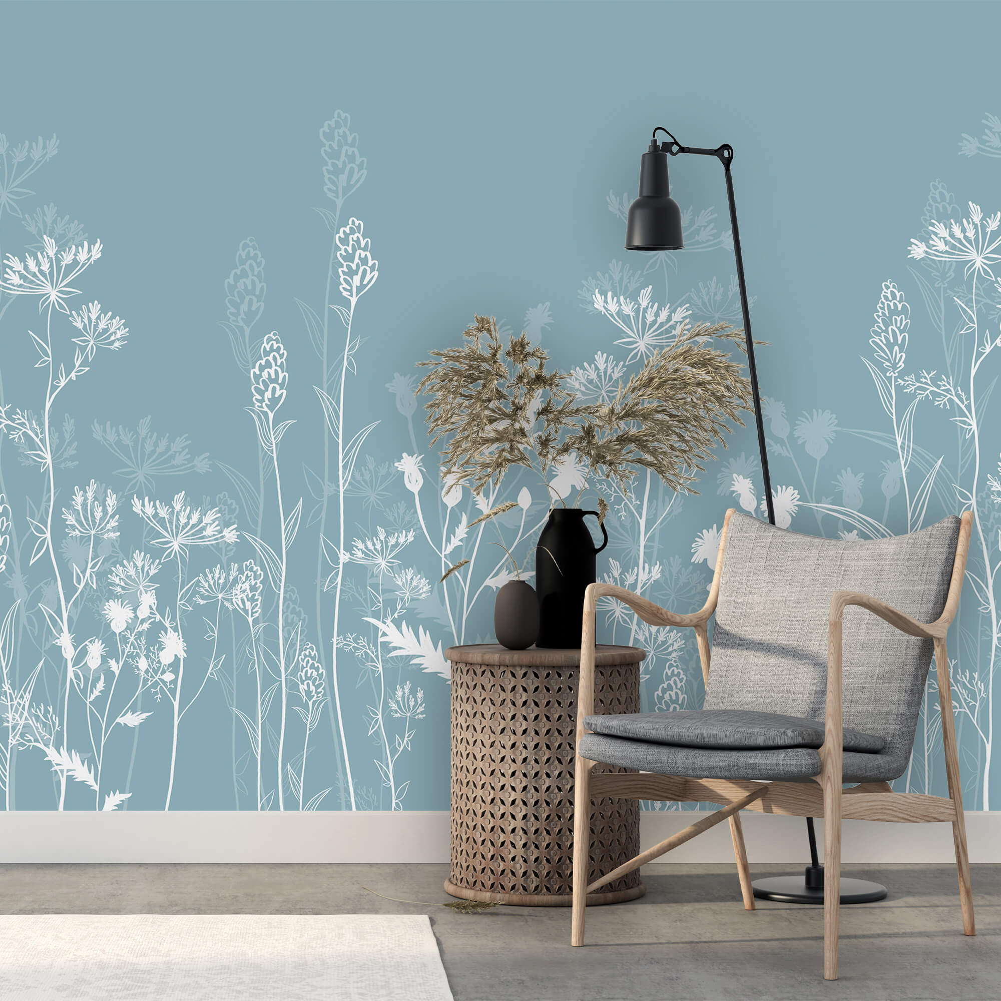 Witte bloemen op een blauwe achtergrond Witte bloemen op een blauwe achtergrond