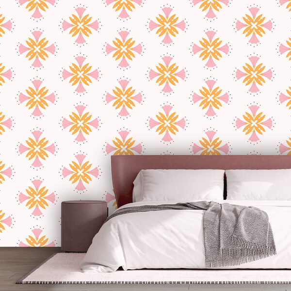Motief met roze en oranje bloemen