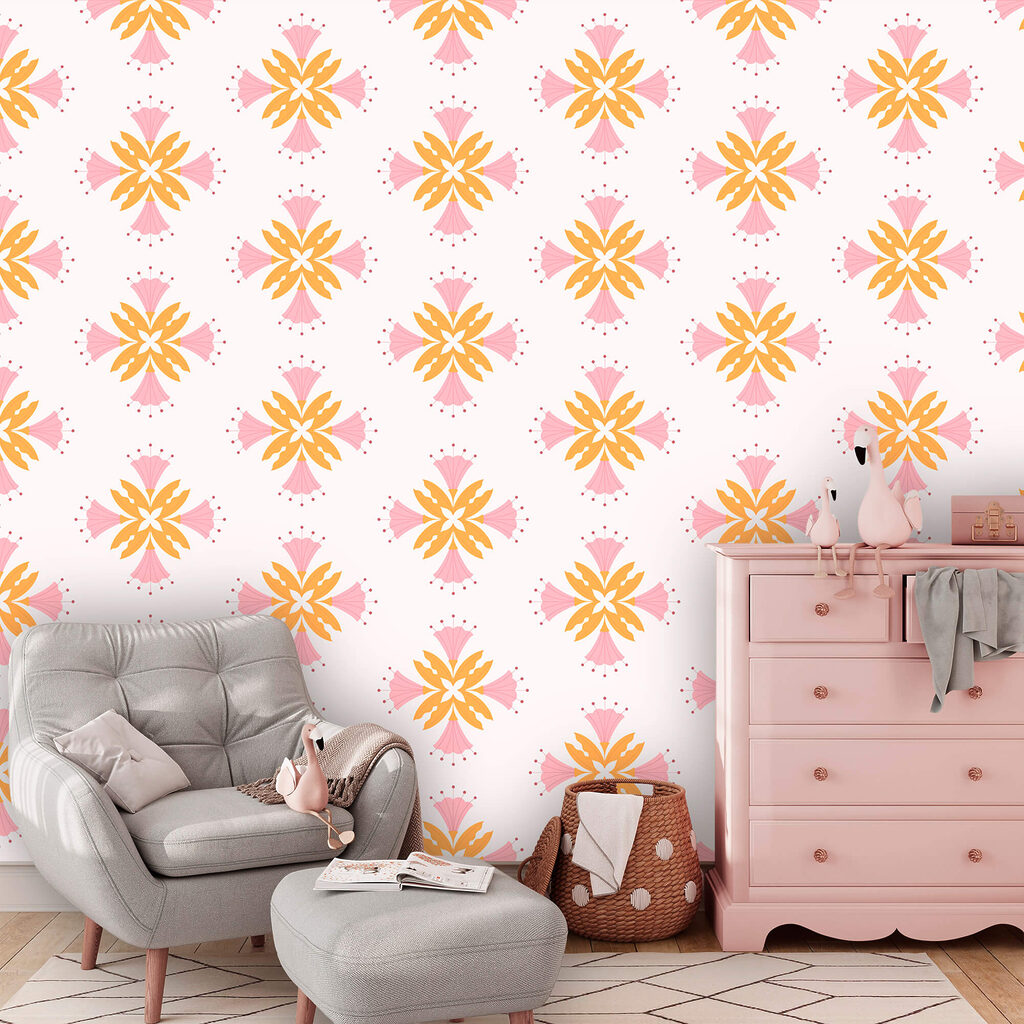 Motief met roze en oranje bloemen