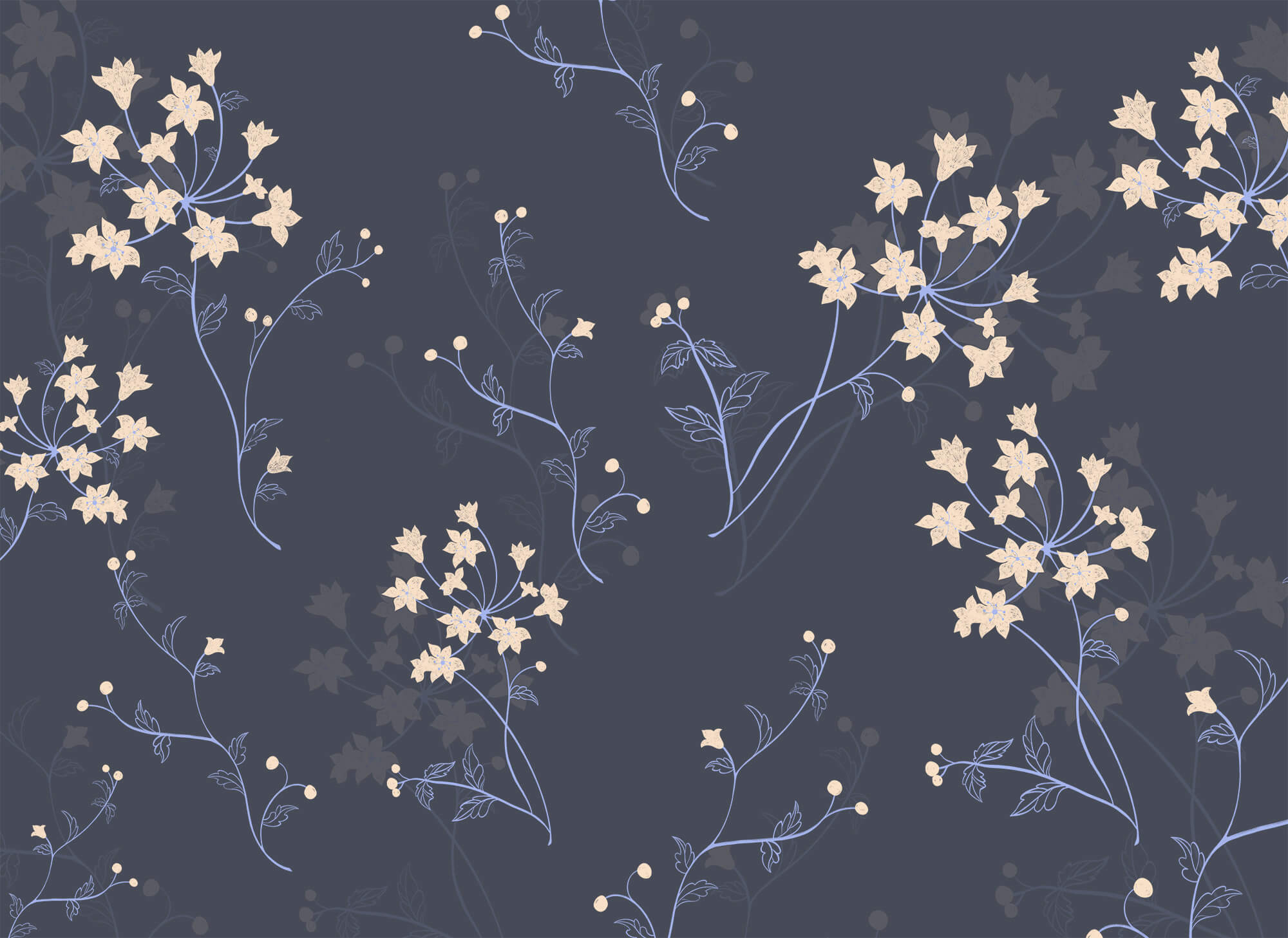 Pattern of flowers on a dark background