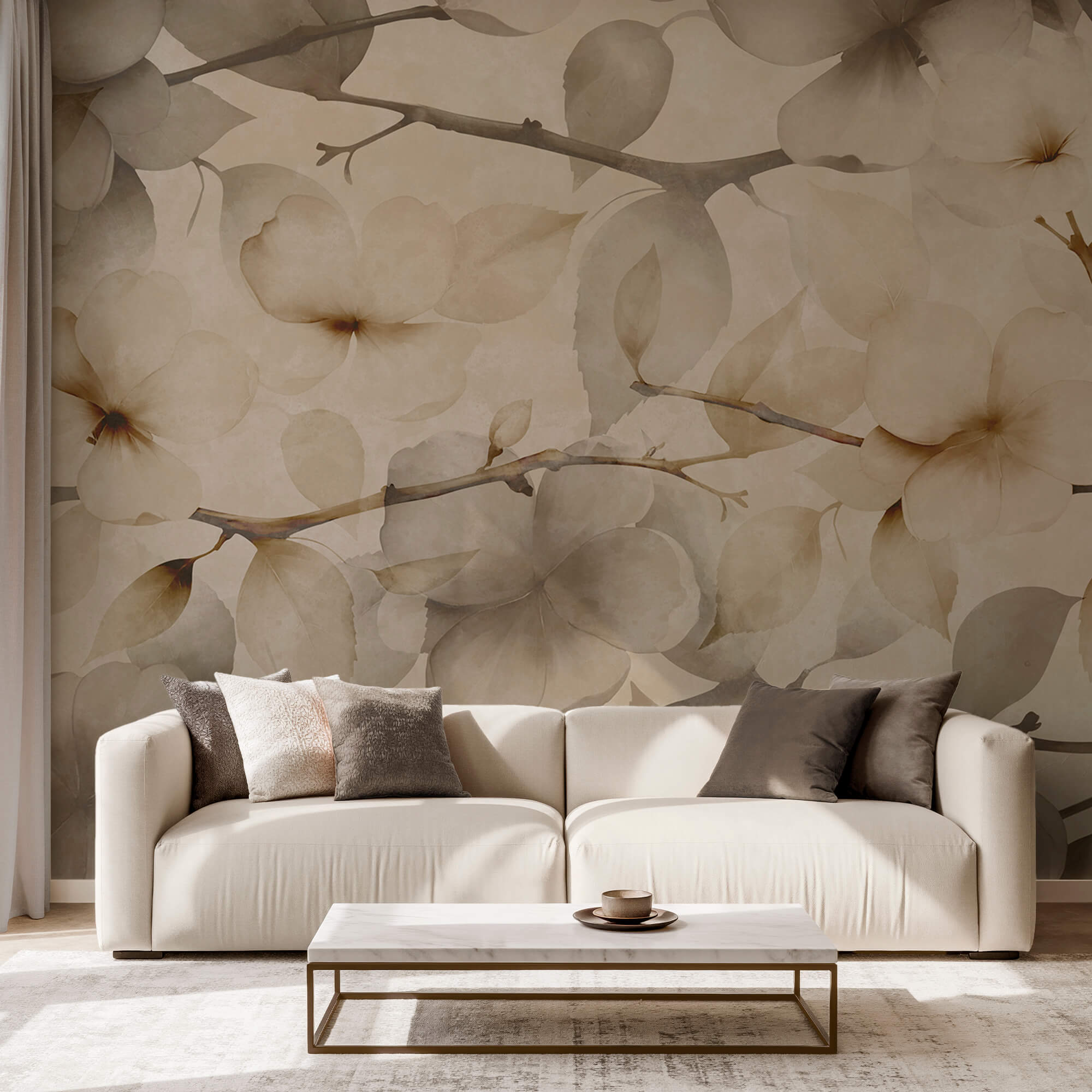 Zachte bloemen op een ingetogen achtergrond