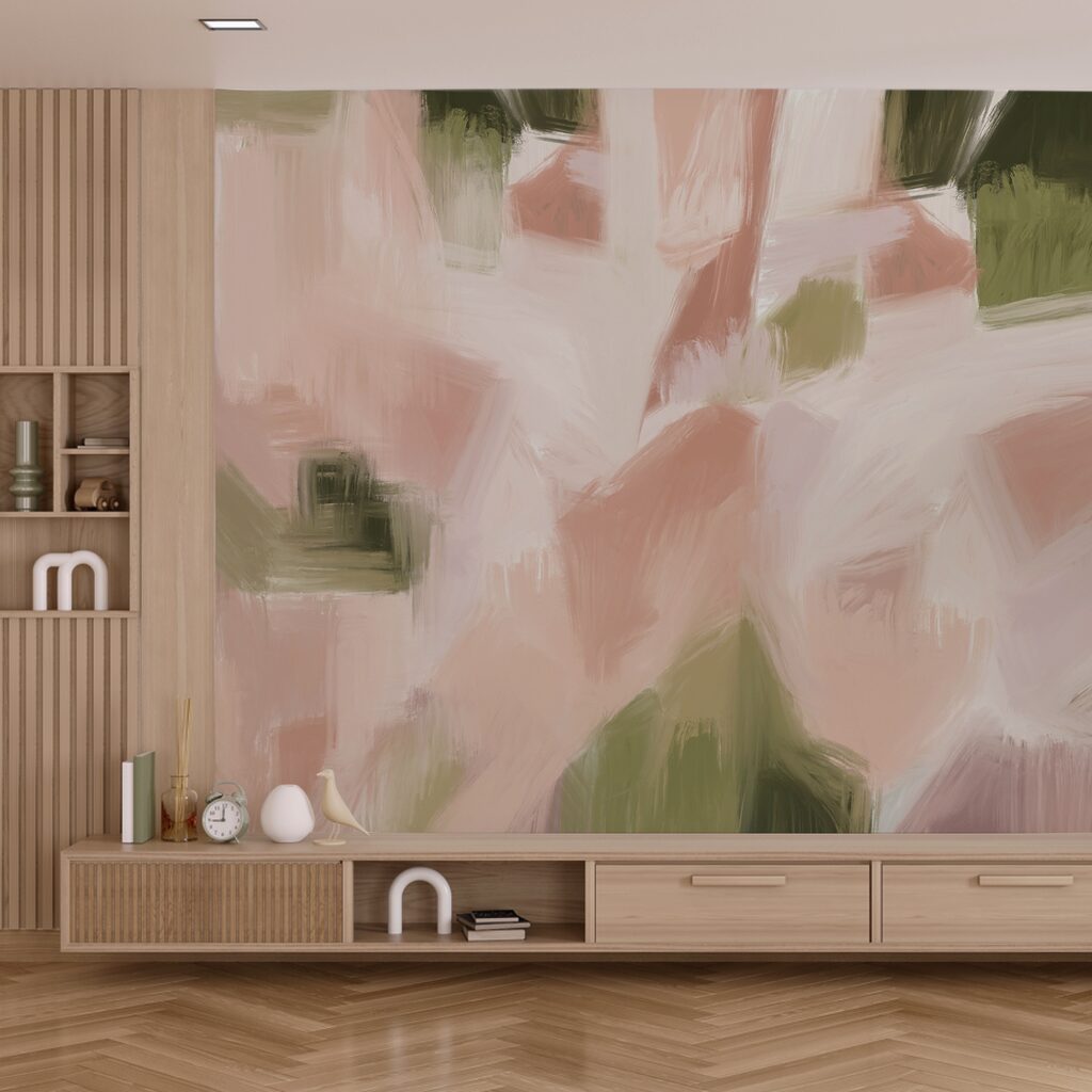 Schilderij met een roze en groene achtergrond