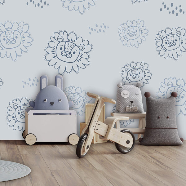 Motief met blauwe leeuwen