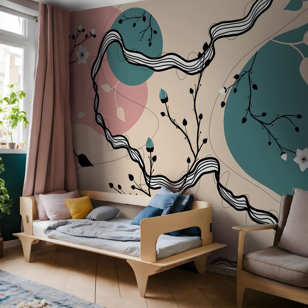 Tekening van een boom met bloemen en bladeren Tekening van een boom met bloemen en bladeren