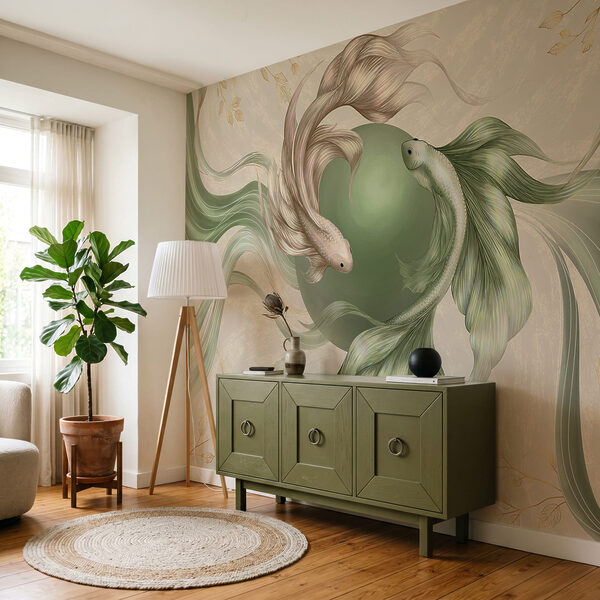 Tekening van een vis met een groene bal Tekening van een vis met een groene bal