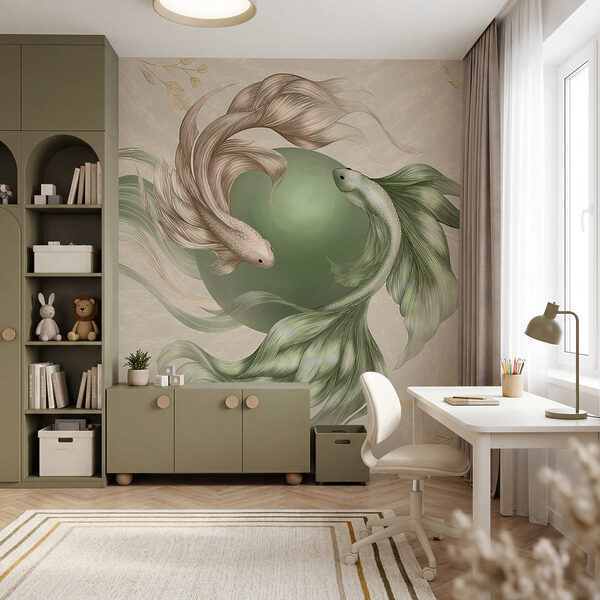 Tekening van een vis met een groene bal Tekening van een vis met een groene bal