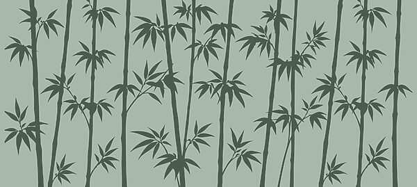Green bamboo leaves on a grey background