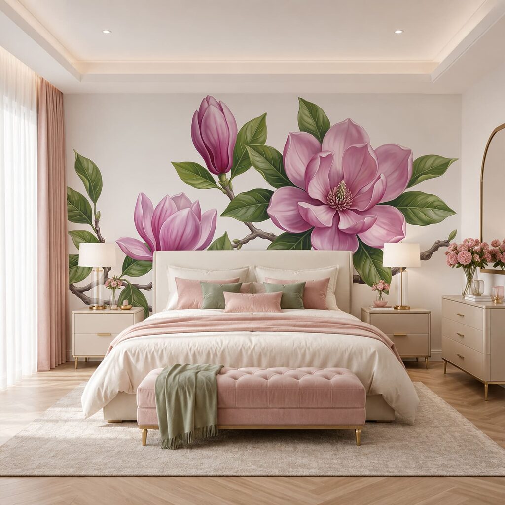 Een bosje roze bloemen met groene bladeren Een bosje roze bloemen met groene bladeren