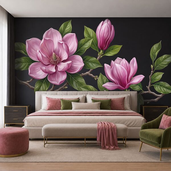 Een bosje roze bloemen met groene blaadjes Een bosje roze bloemen met groene blaadjes