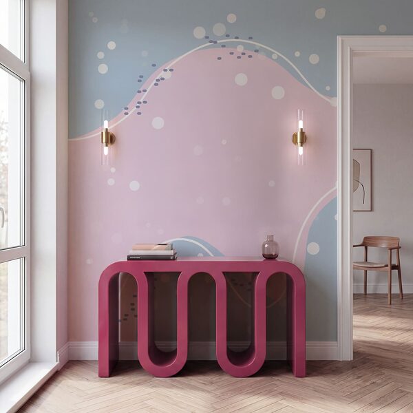 Roze en witte vloeistof met witte stipjes Roze en witte vloeistof met witte stipjes
