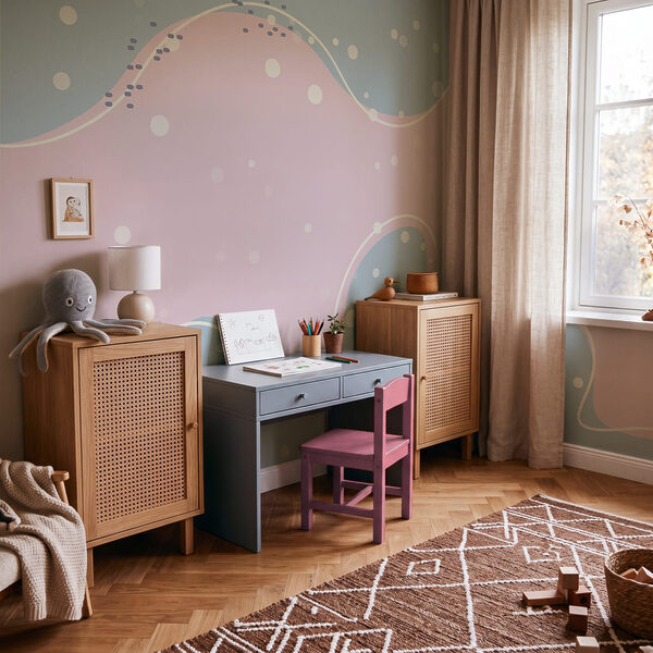 Roze en witte vloeistof met witte stipjes Roze en witte vloeistof met witte stipjes