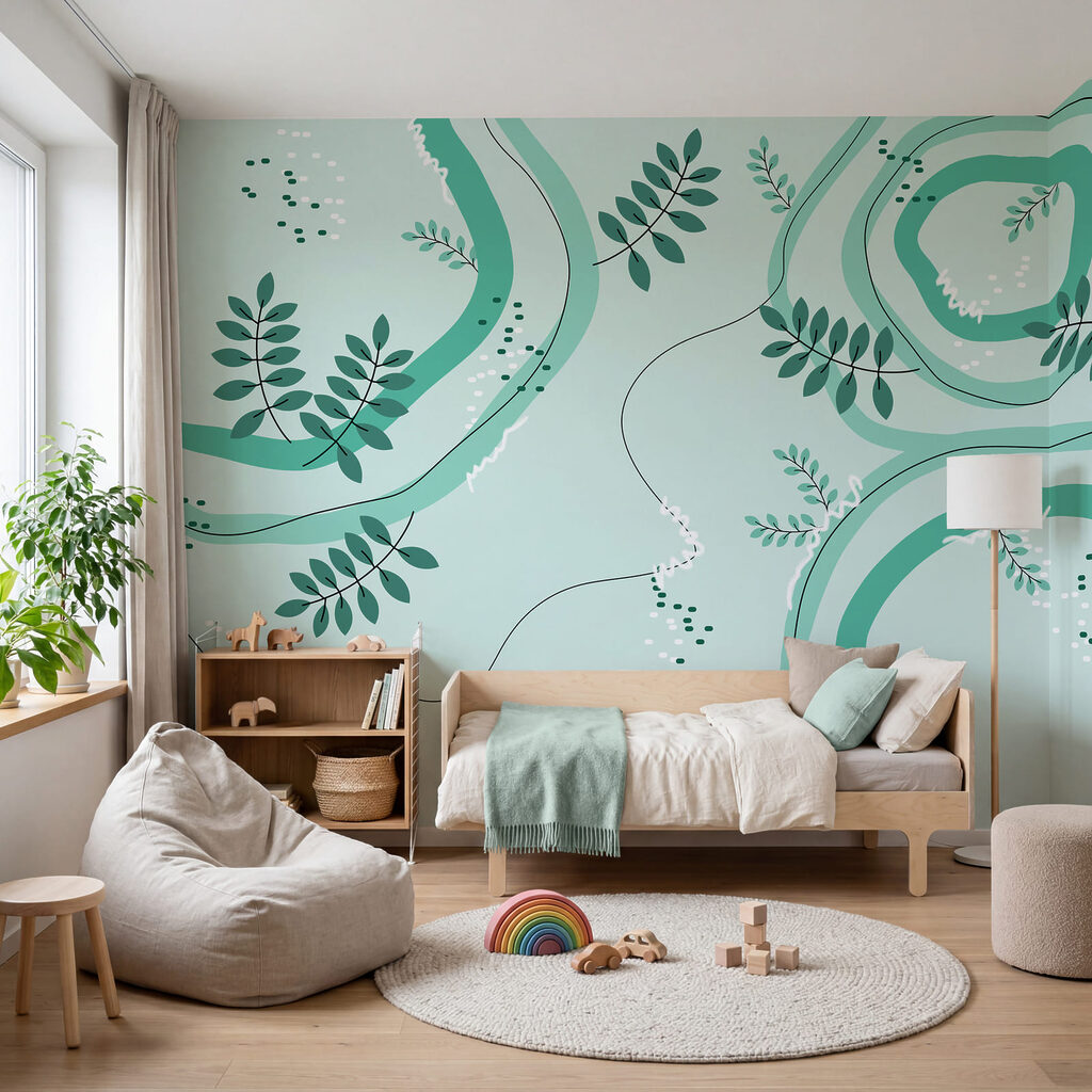 Groen-wit patroon met bladeren