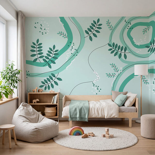 Groen-wit patroon met bladeren