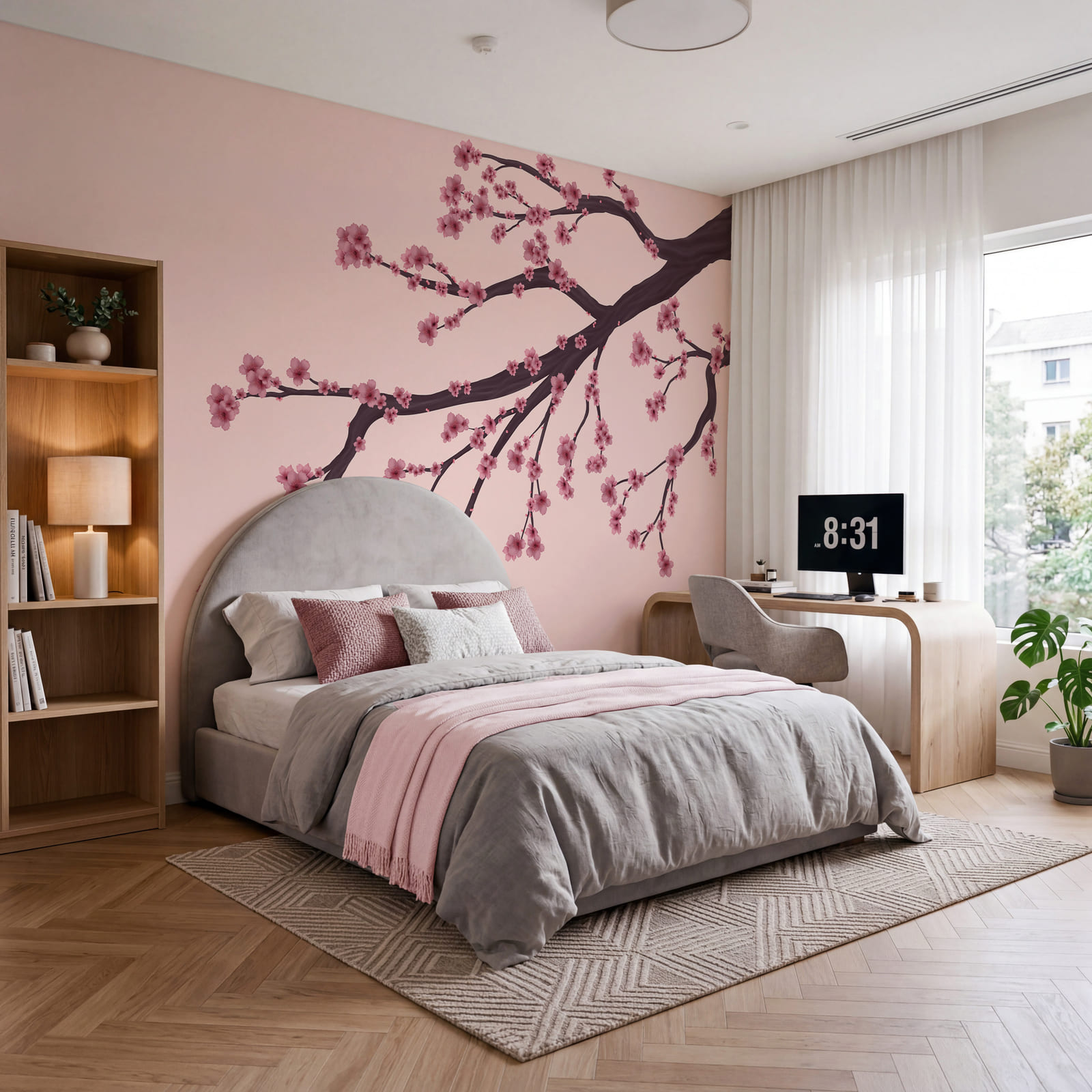Boomtak met roze bloemen Boomtak met roze bloemen