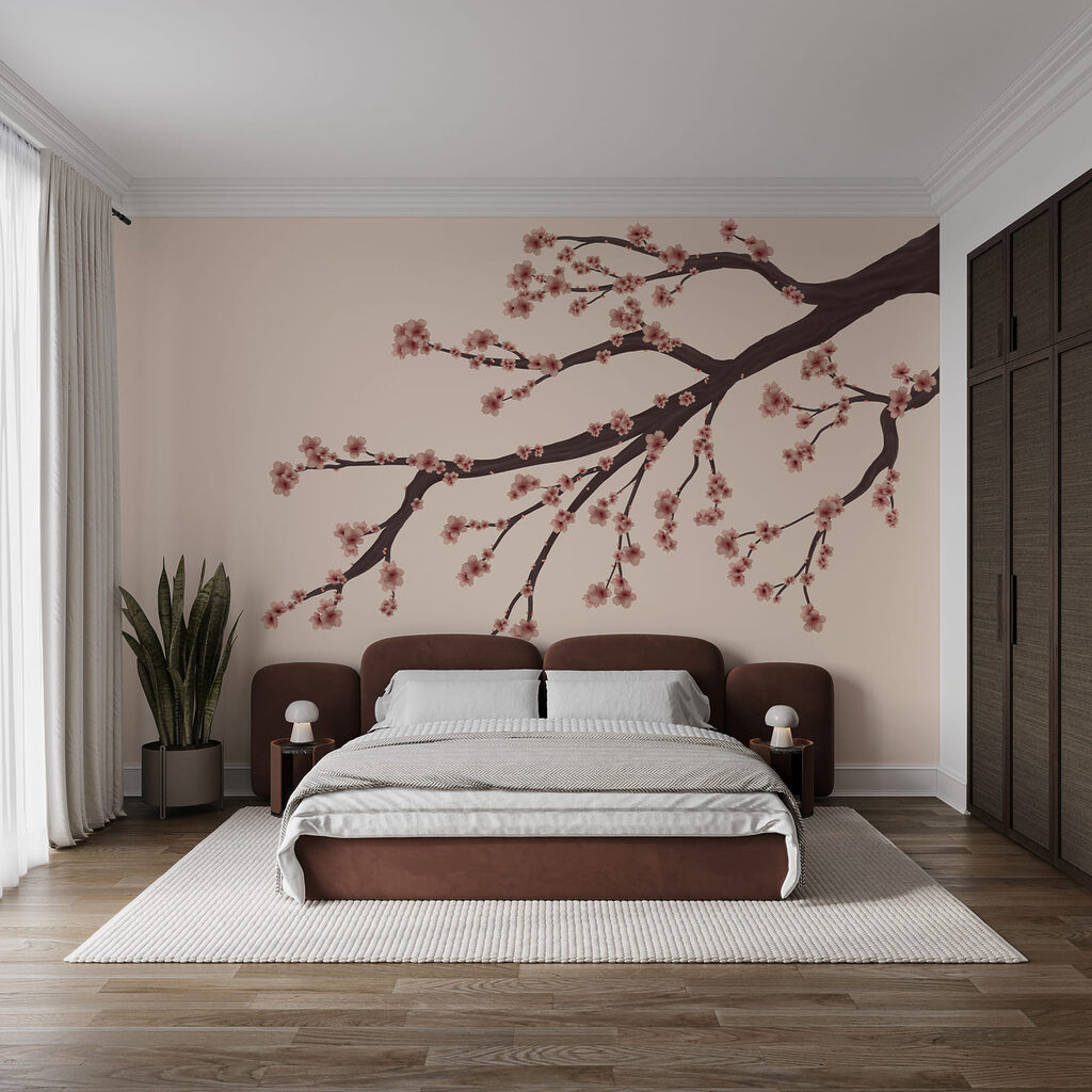 Boomtak met roze bloemen Boomtak met roze bloemen