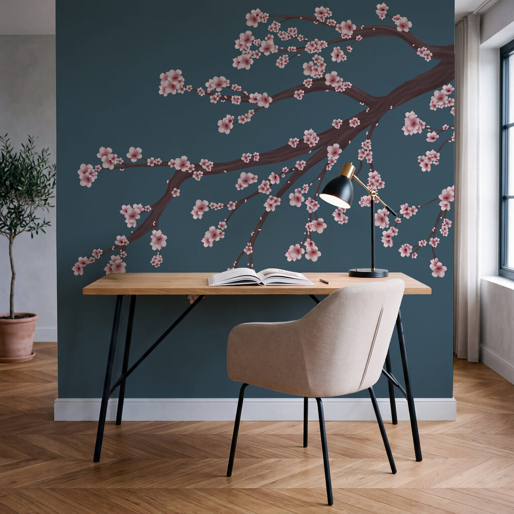 Boomtak met roze bloemen Boomtak met roze bloemen