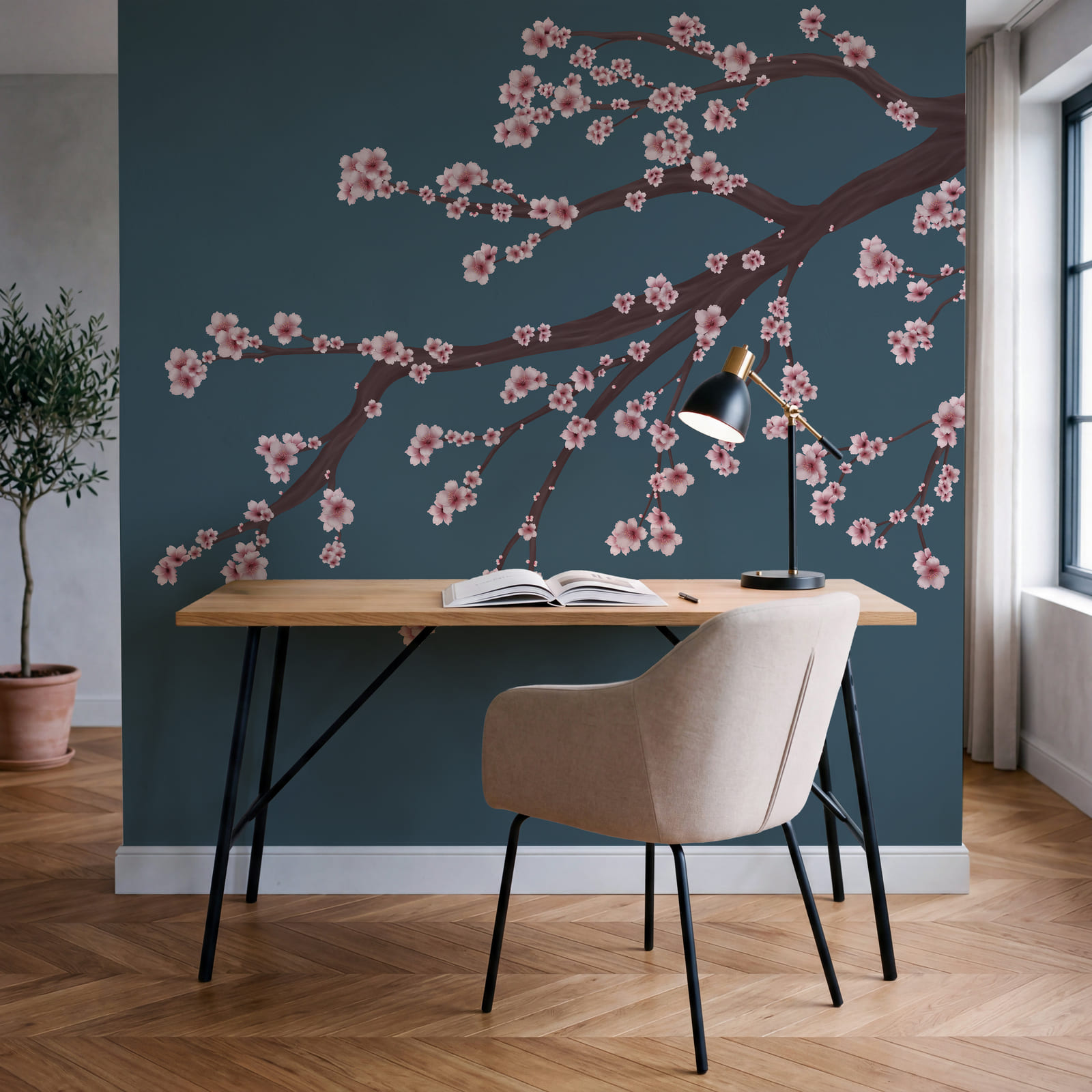Boomtak met roze bloemen Boomtak met roze bloemen