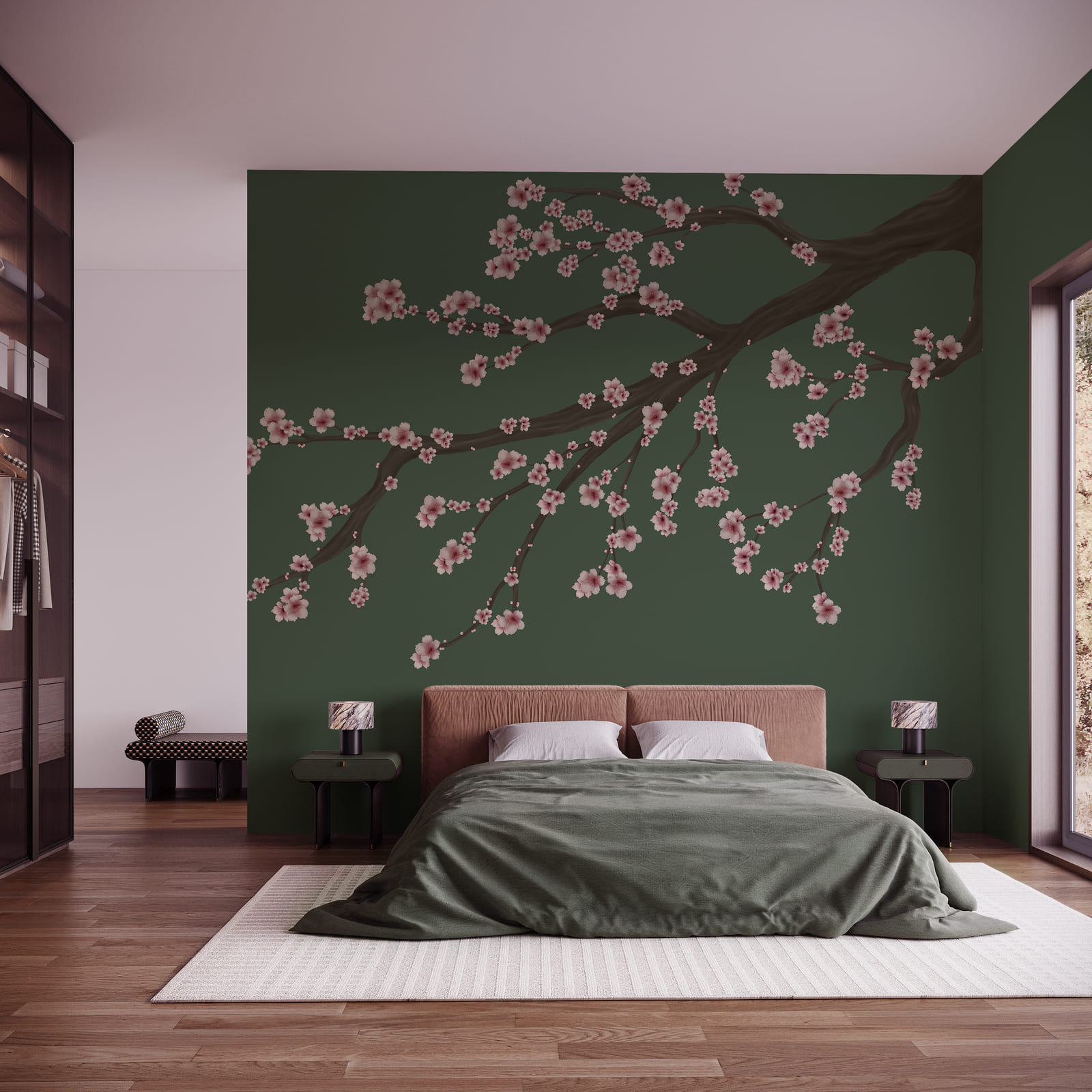 Boomtak met roze bloemen Boomtak met roze bloemen