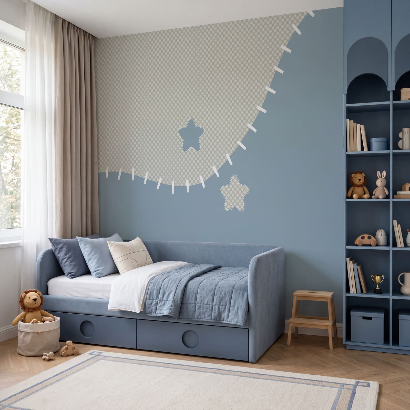 Blauw-witte stof met sterren Blauw-witte stof met sterren