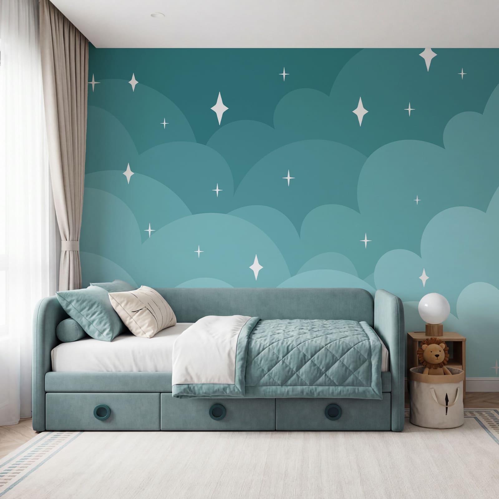 Blauwe lucht met wolken en sterren Blauwe lucht met wolken en sterren