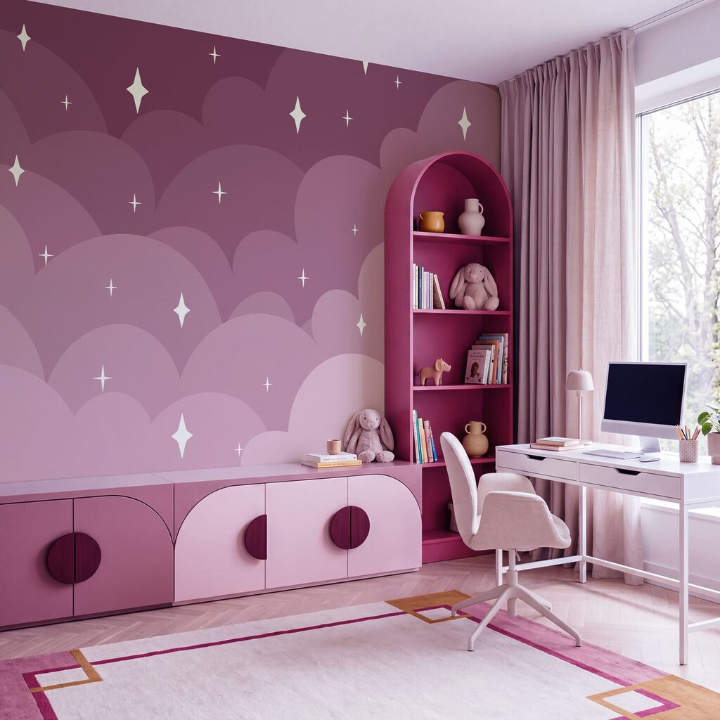 Paarse en roze wolken en sterren