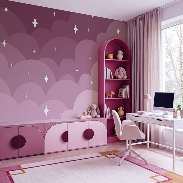 Paarse en roze wolken en sterren