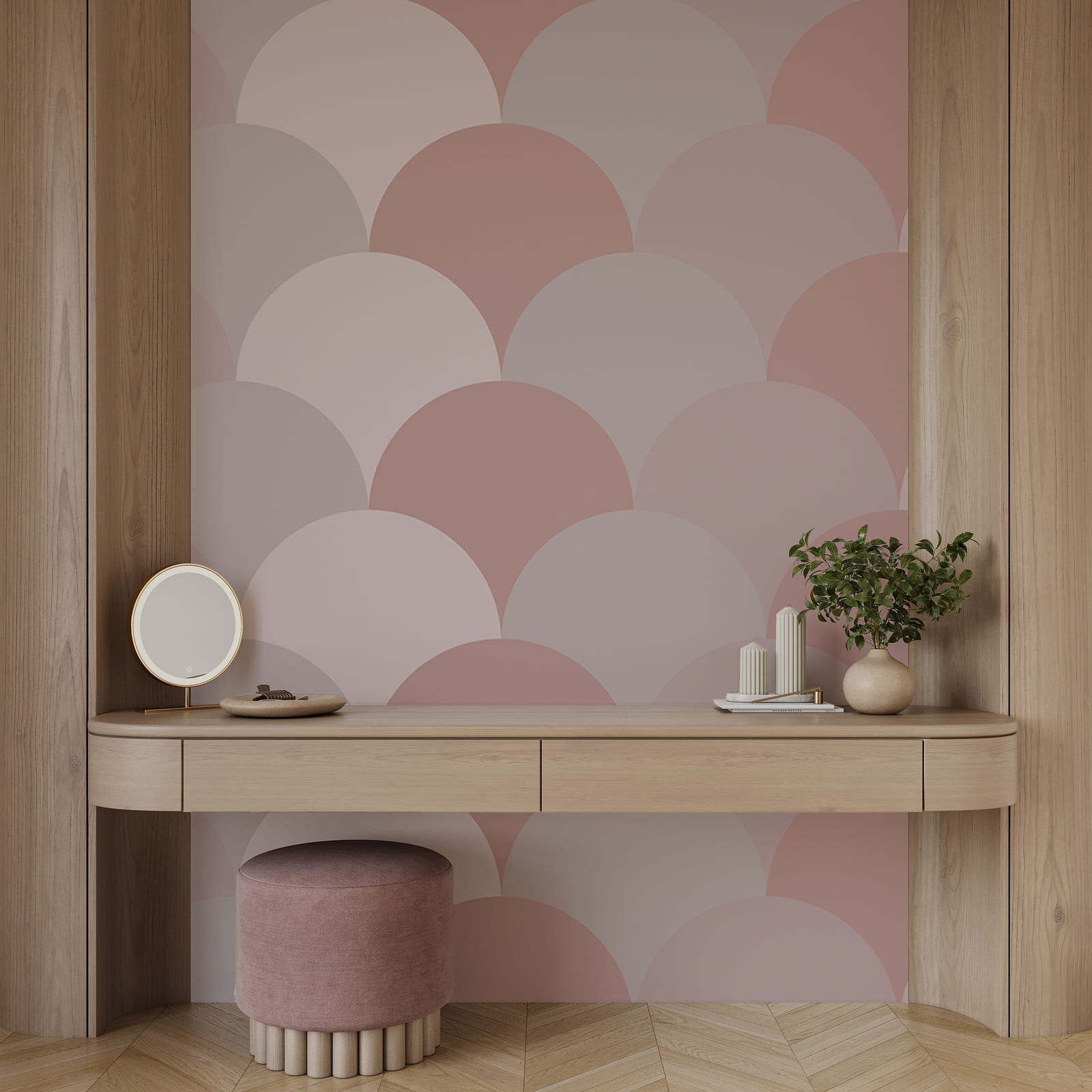 Patroon van cirkels in roze en grijs