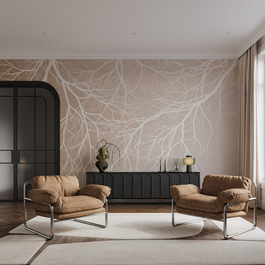 Witte takken op een beige achtergrond Witte takken op een beige achtergrond