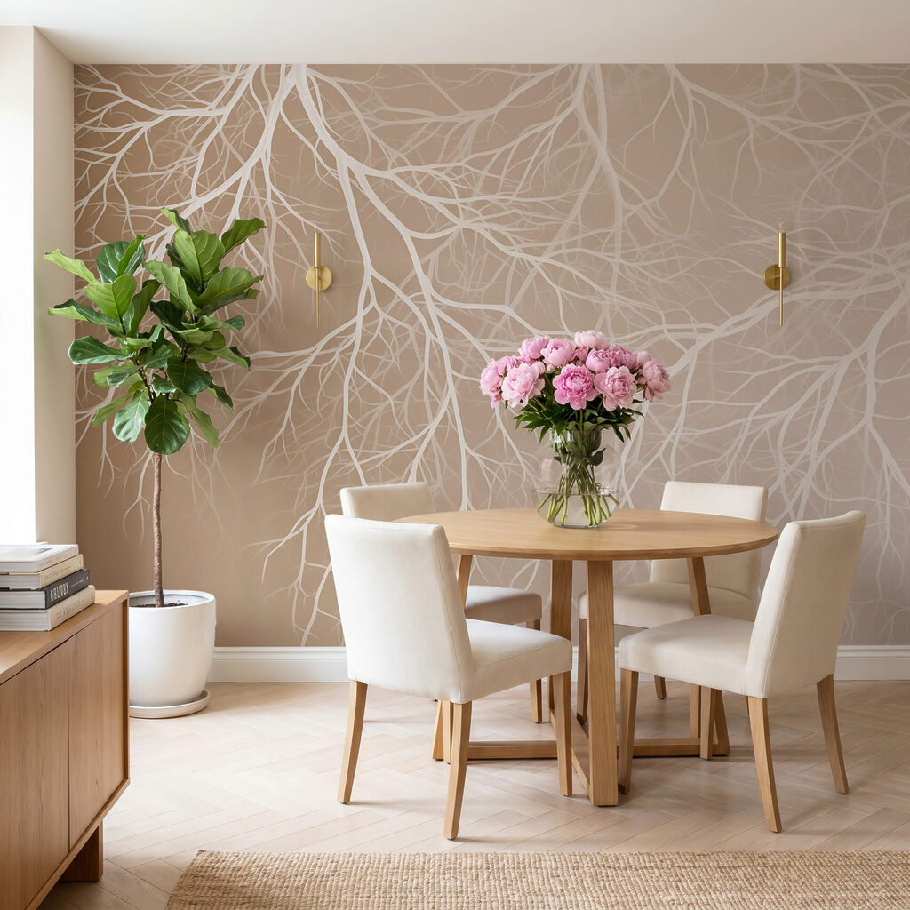 Witte takken op een beige achtergrond Witte takken op een beige achtergrond
