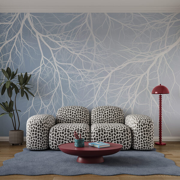 Witte takken op een blauwe achtergrond