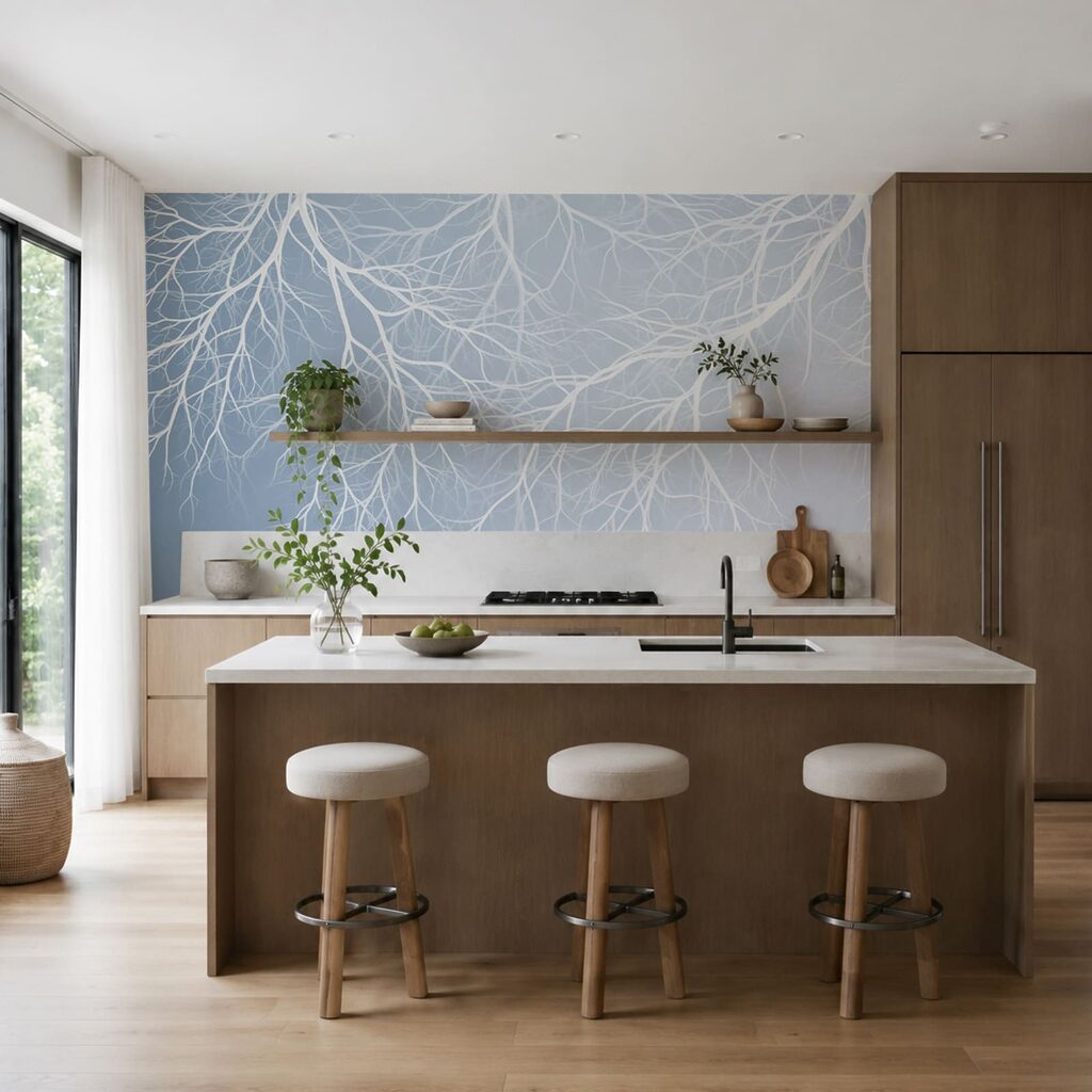 Witte takken op een blauwe achtergrond