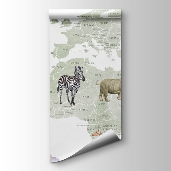 Map of the world with animals and birds Map of the world with animals and birds