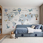 Fotobehang Wereldkaart met dieren en vogels