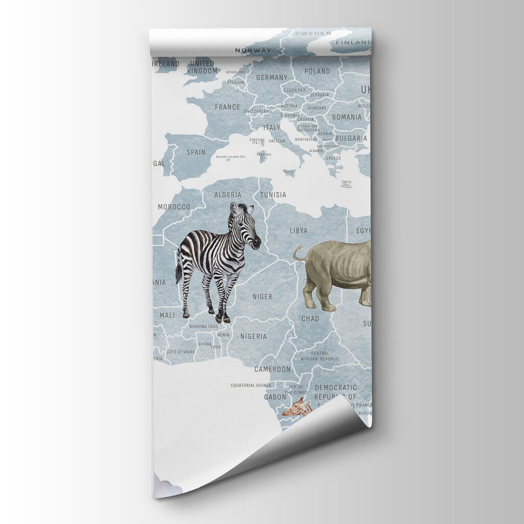 Map of the world with animals and birds Map of the world with animals and birds