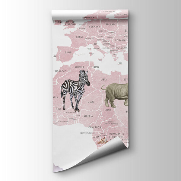 Map of the world with animals and birds Map of the world with animals and birds