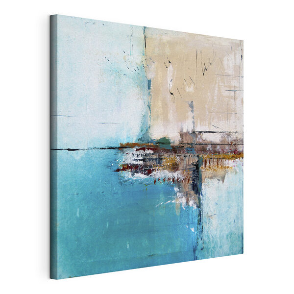 Een schilderij van een blauwe en witte muur Canvas Schilderijen Een schilderij van een blauwe en witte muur